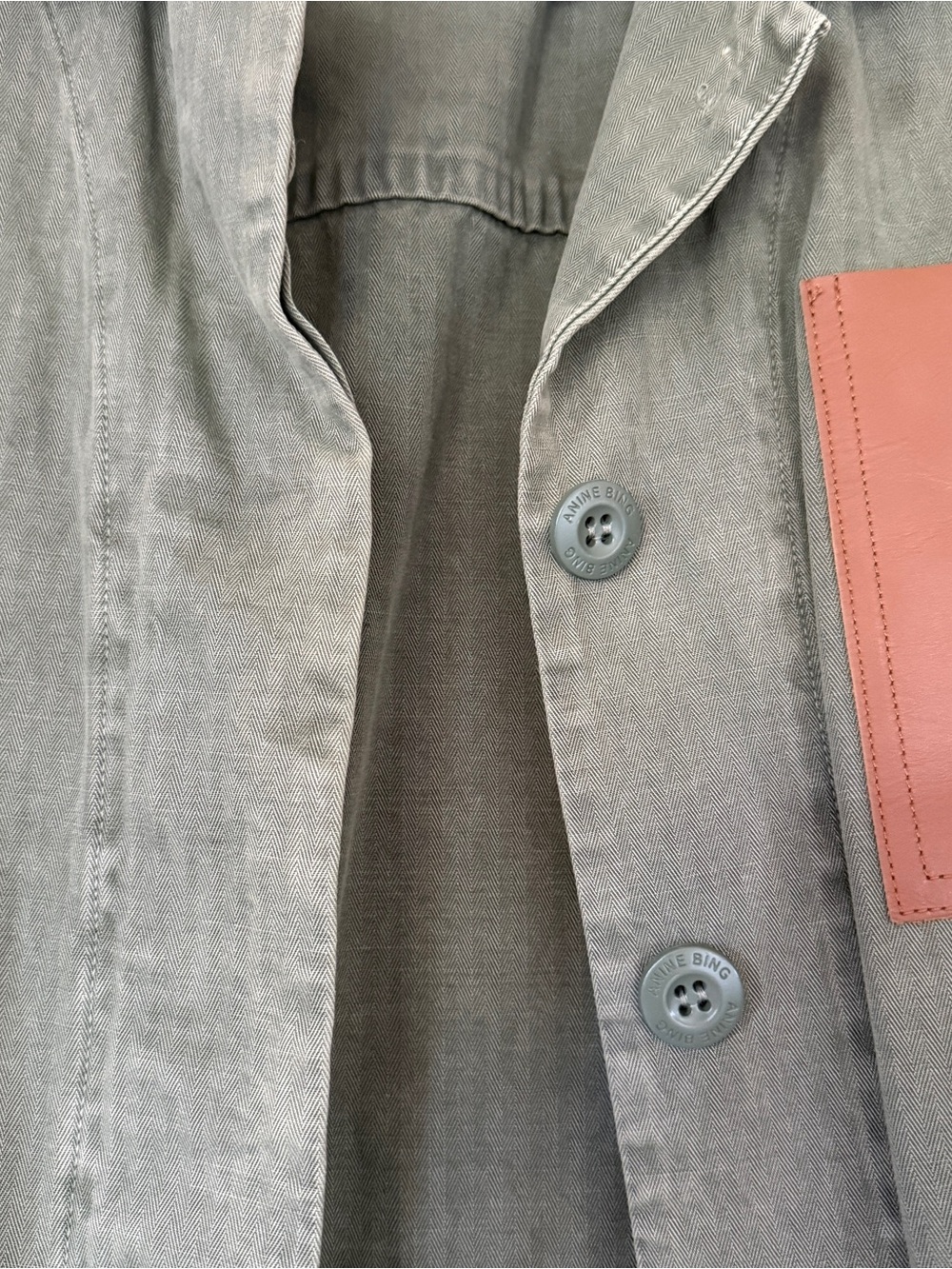ANINE BING Olive Green Military Field Jacket with Brown Leather Chest Pocket - Picture 5 of 8